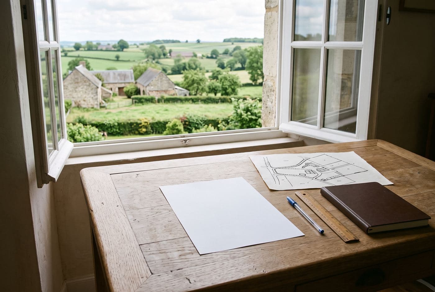 Dossier de déclaration de forage domestique posé sur une table avec un plan de parcelle